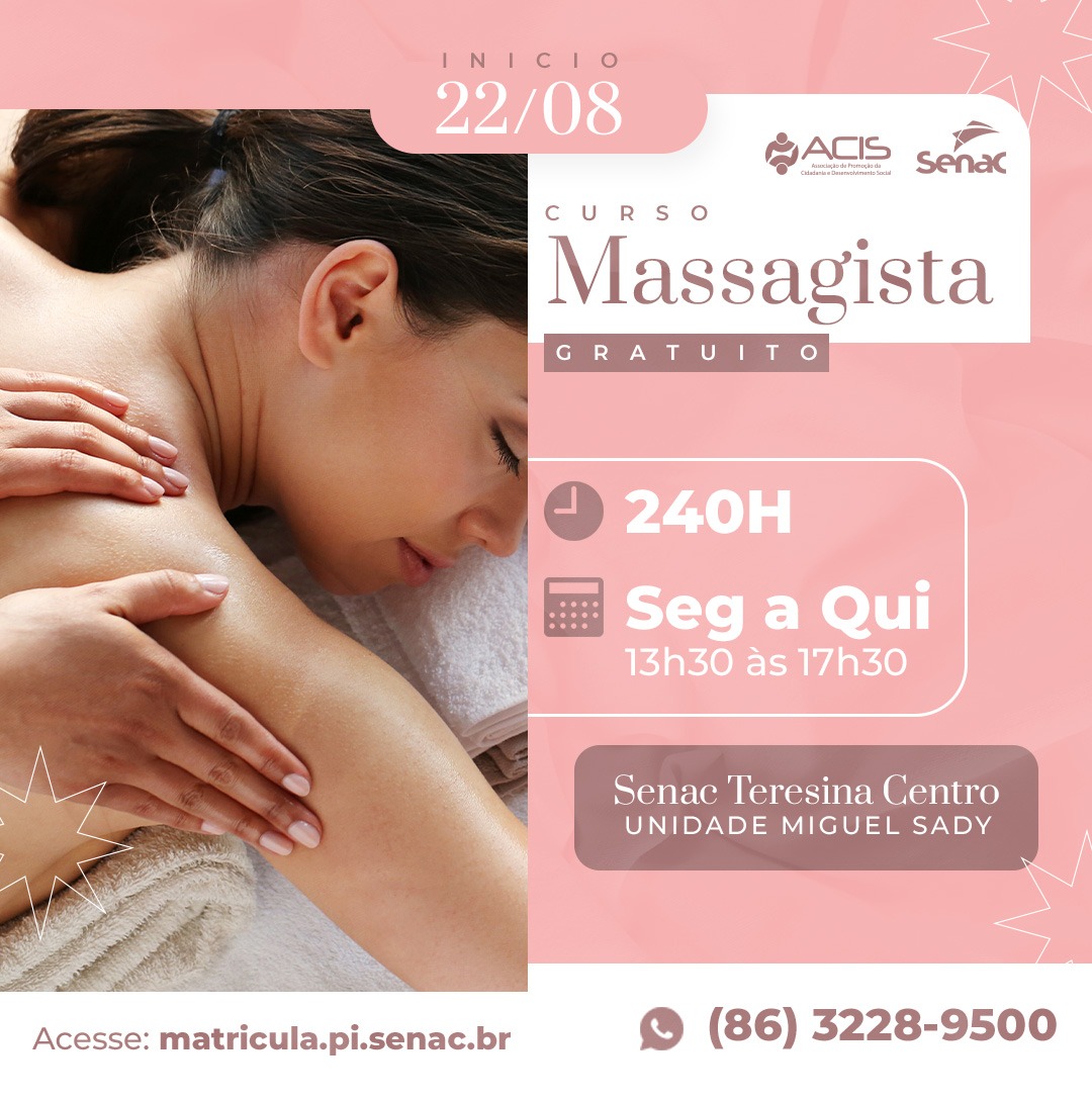 Inscrições abertas para o Curso de Massagista